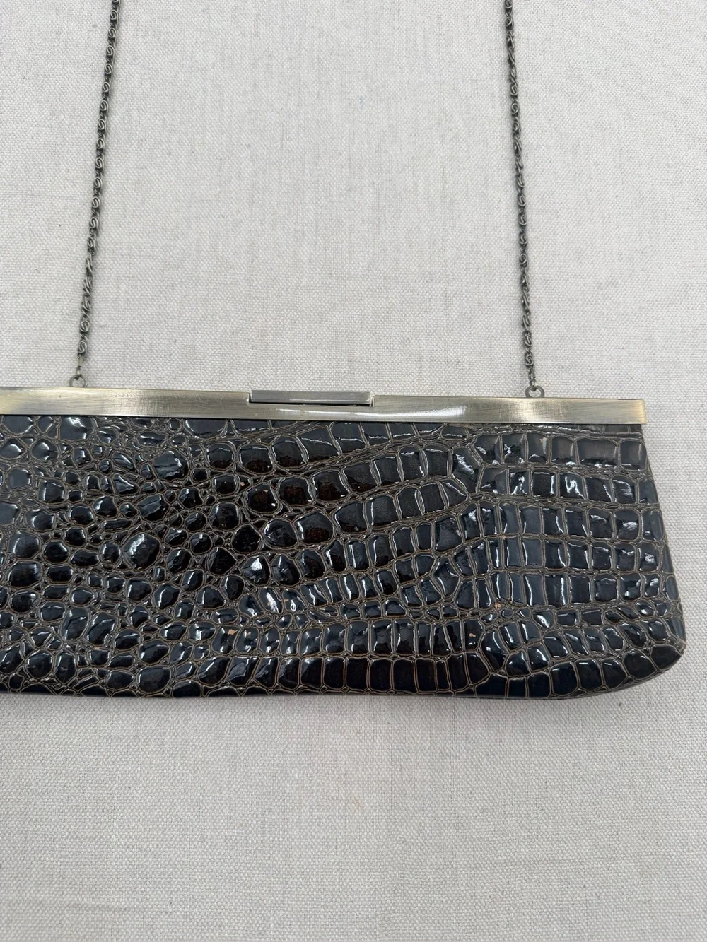 Jessica McClintock Brown Croc-Embossed Chain-Handle Evening Clutch